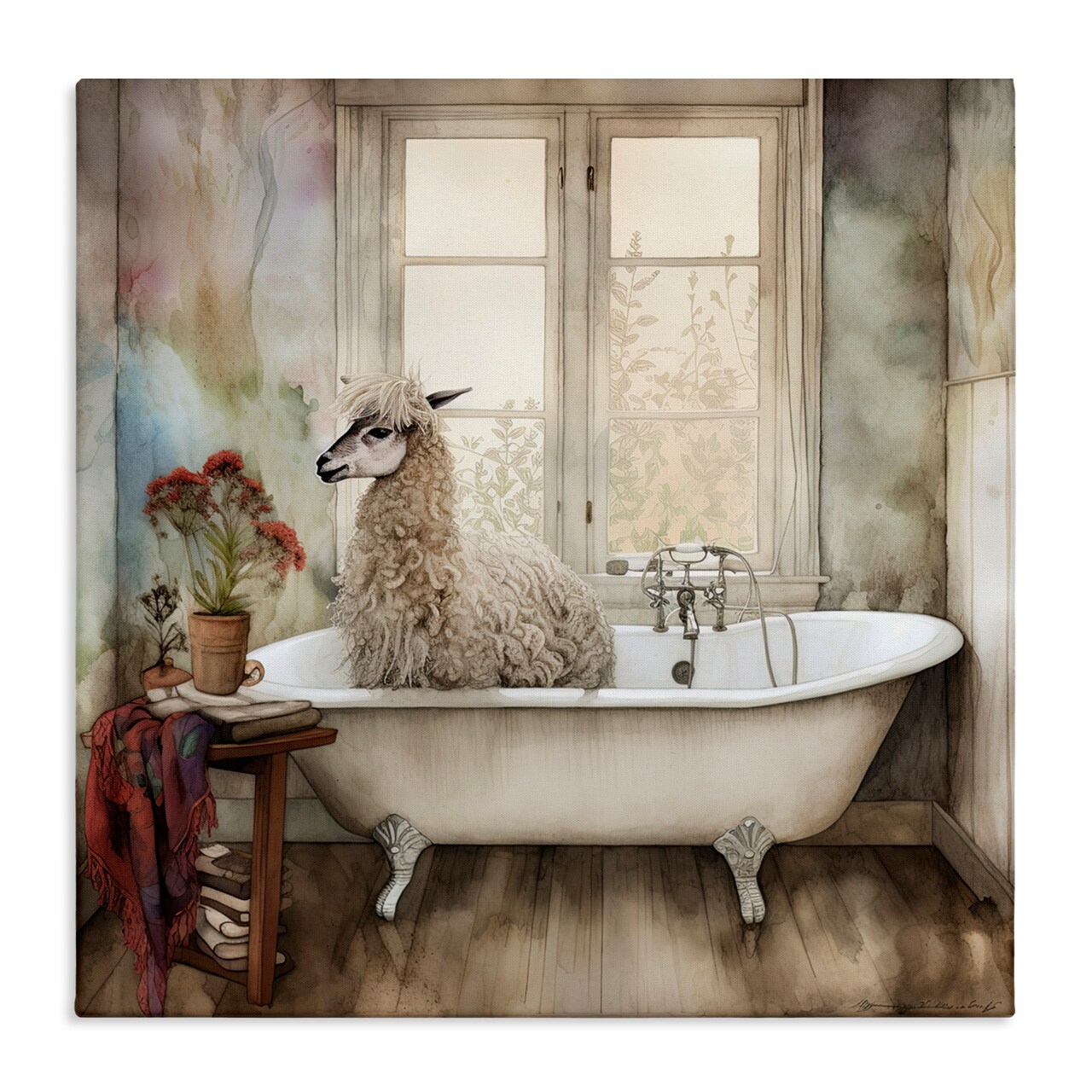 Stupell Industries Shaggy Alpaca Bath Time Canvas, design by Sasha